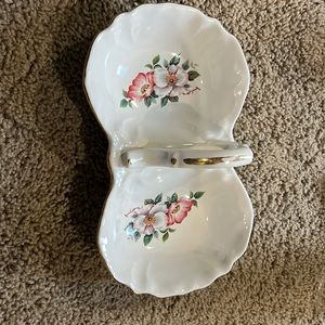 Vintage House Of Webster Wild Briar Rose Divided Candy/Nut Dish With Handle